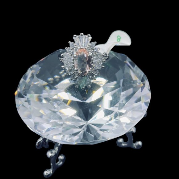 Bomb Party Ring Size 8 Statement Cocktail Pink Gemstone Halo Bling Jewelry - Picture 5 of 8